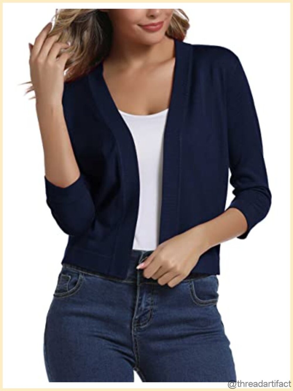 Women's 3/4 Sleeve Cropped Cardigan Shrug Open Front Lightweight
